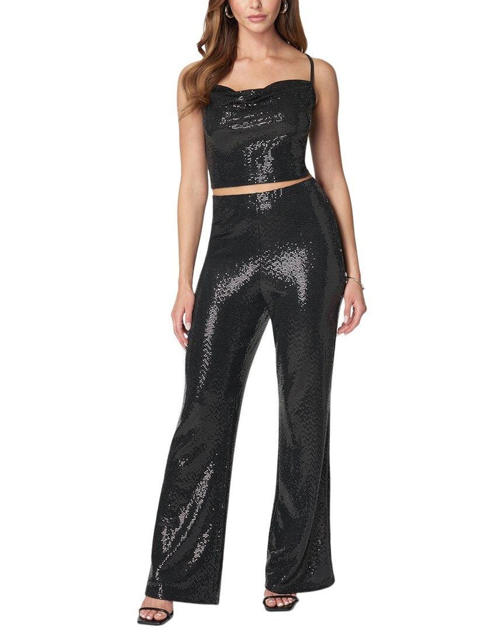 Bebe Black 2Pc Disco Dot Top & Pant Set