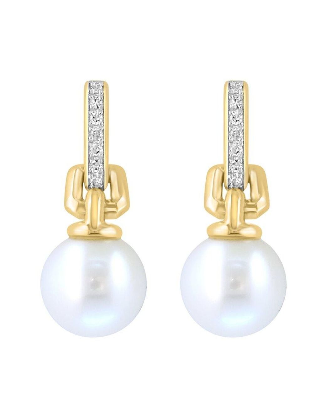 Effy Fine Jewelry Metallic 14K 0.04 Ct. Tw. Diamond & 7.5Mm Pearl Earrings