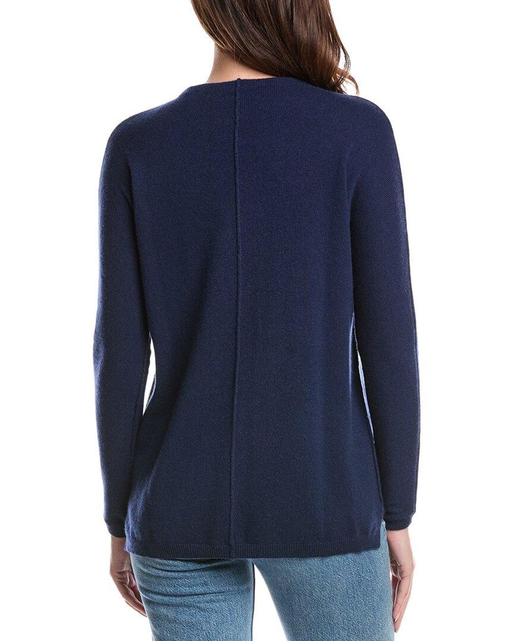 Forte Blue Seamed Easy Funnel Neck Cashmere Sweater