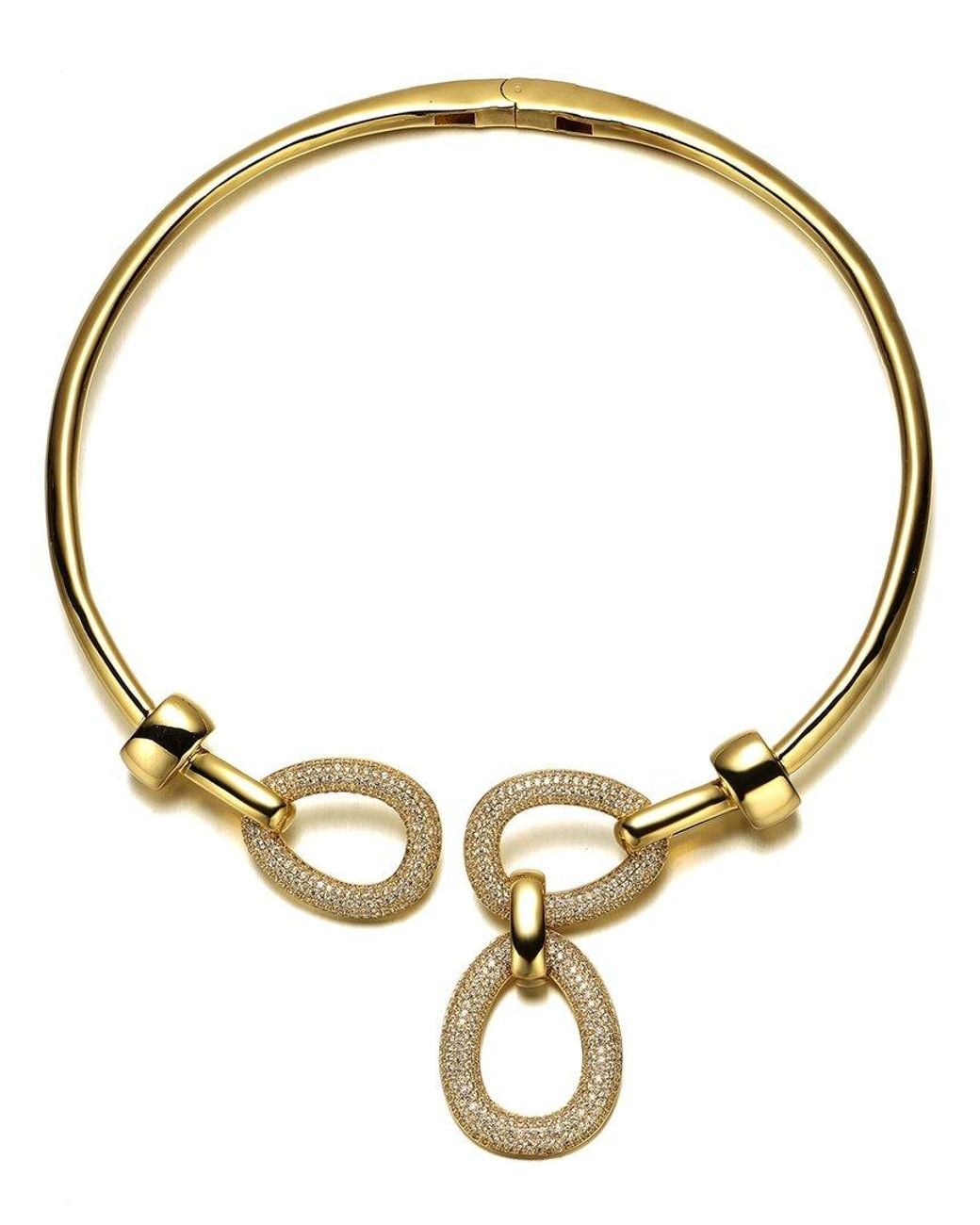 Rachel Glauber Metallic 14k Plated Cz Modern Triple Mesh Collar Necklace