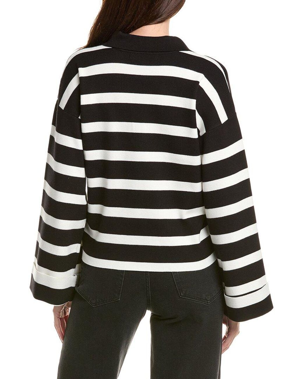 English Factory Black Striped Collared Cropped Sweater