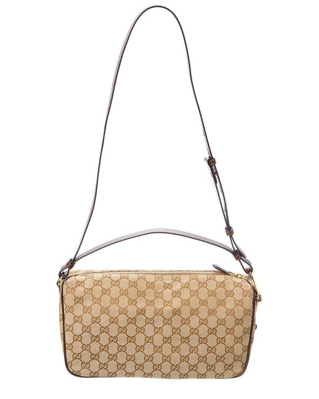 Gucci Natural Half Horsebit Medium GG Canvas & Leather Shoulder Bag
