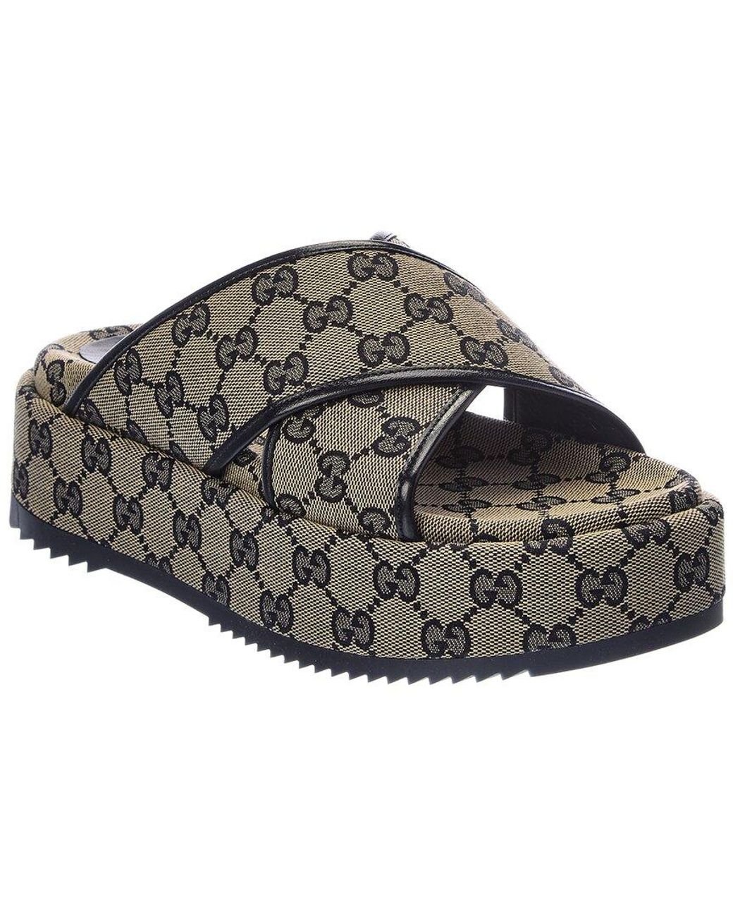 Gucci GG Canvas Platform Sandal in Brown | Lyst UK