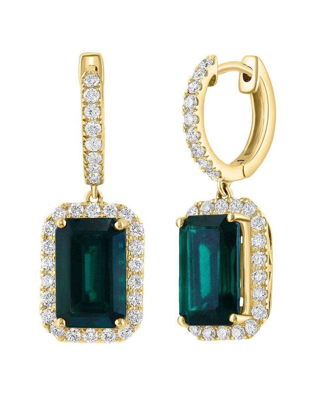 Effy Fine Jewelry White 14K 5.85 Ct. Tw. Lab-Grown Diamond & Lab-Grown Emerald Earrings