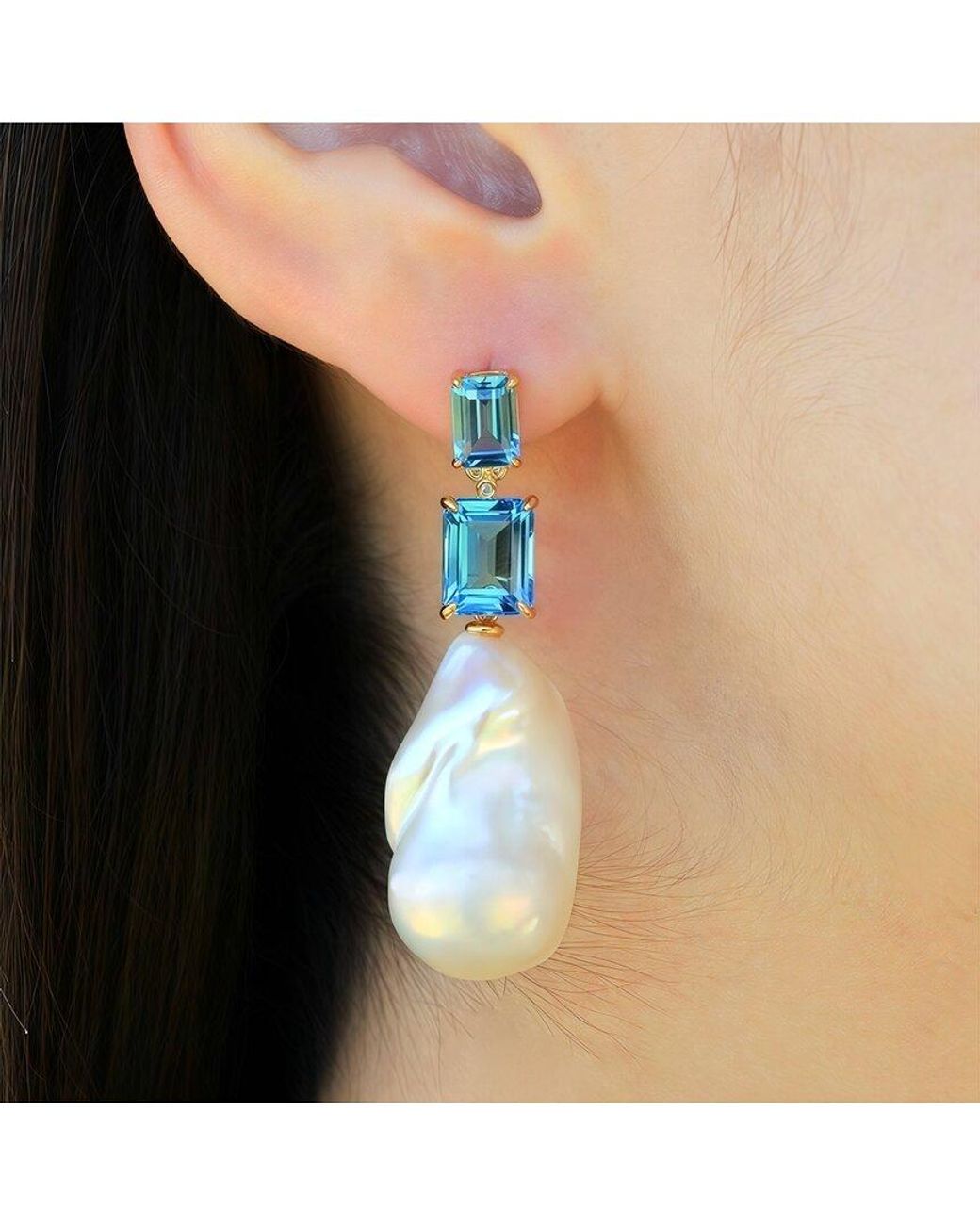 Kai Fine Jewelry White 14K 9.03 Ct. Tw. Diamond & Topaz & 16-17Mm Pearl Drop Earrings