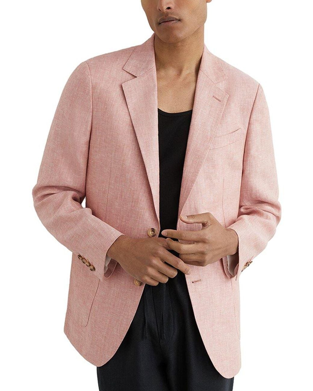 Reiss Pink Atlantic Notch Linen Formal Jacket for men