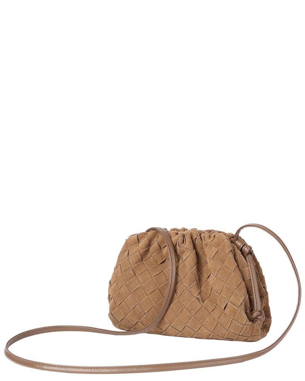 Tiffany & Fred Paris Brown Woven Suede Mini Drawstring Crossbody Bag