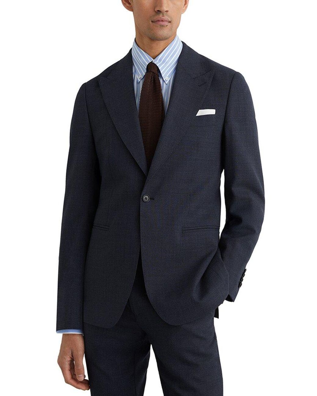 Reiss Blue Fiber Peak Textured Wool Formal Jacket for men