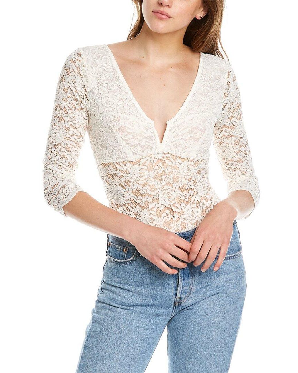 BCBGMAXAZRIA Lace Bodysuit in White 