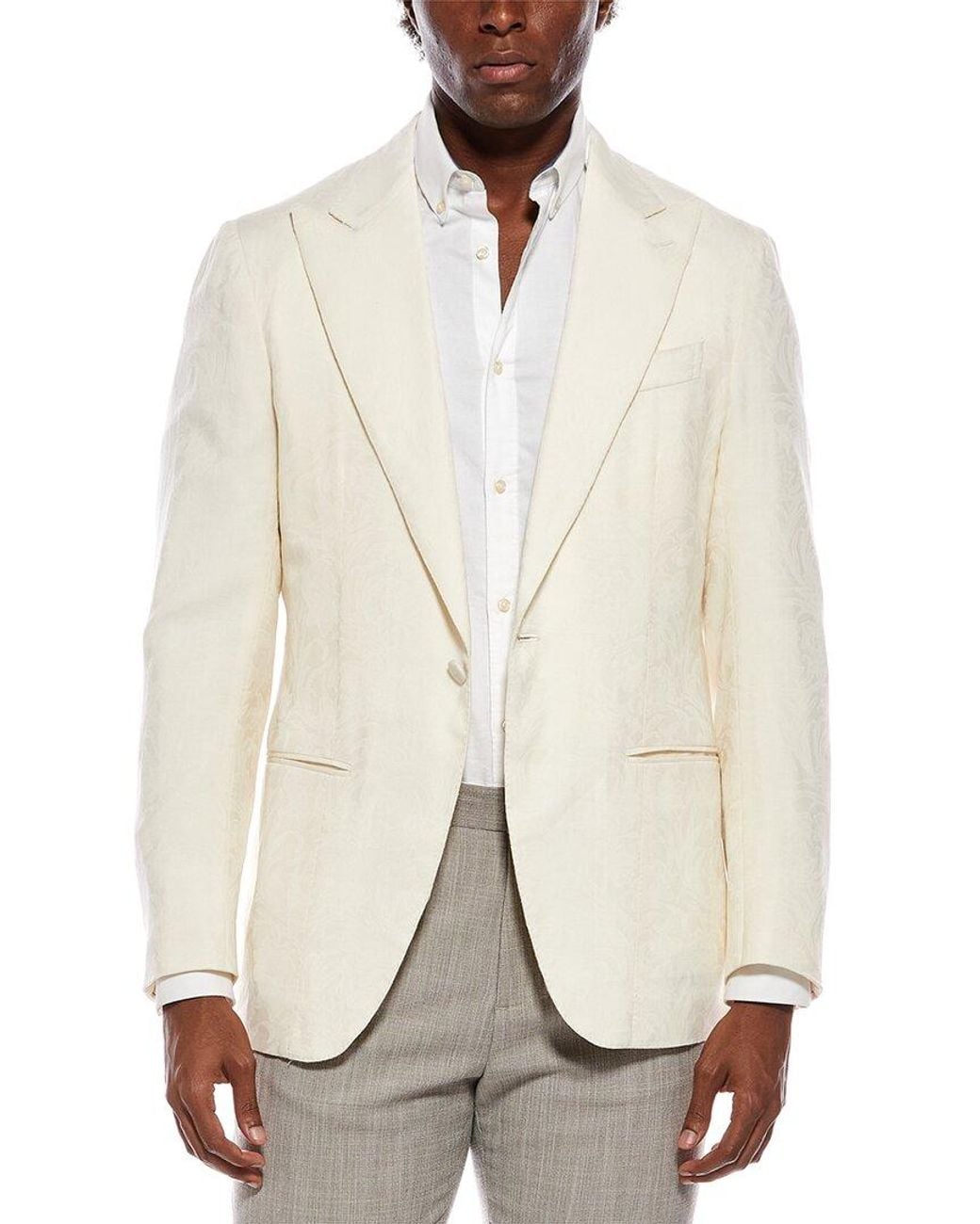 Isaia White Wool Textured Blazer for men