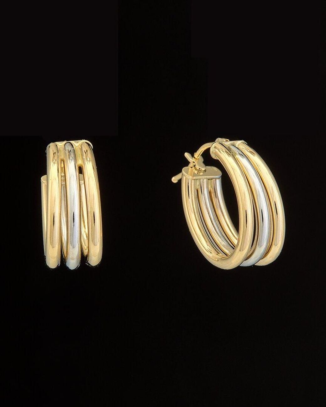 Italian Gold Black 14k Italian Two-tone Gold Triple Oval Hoops