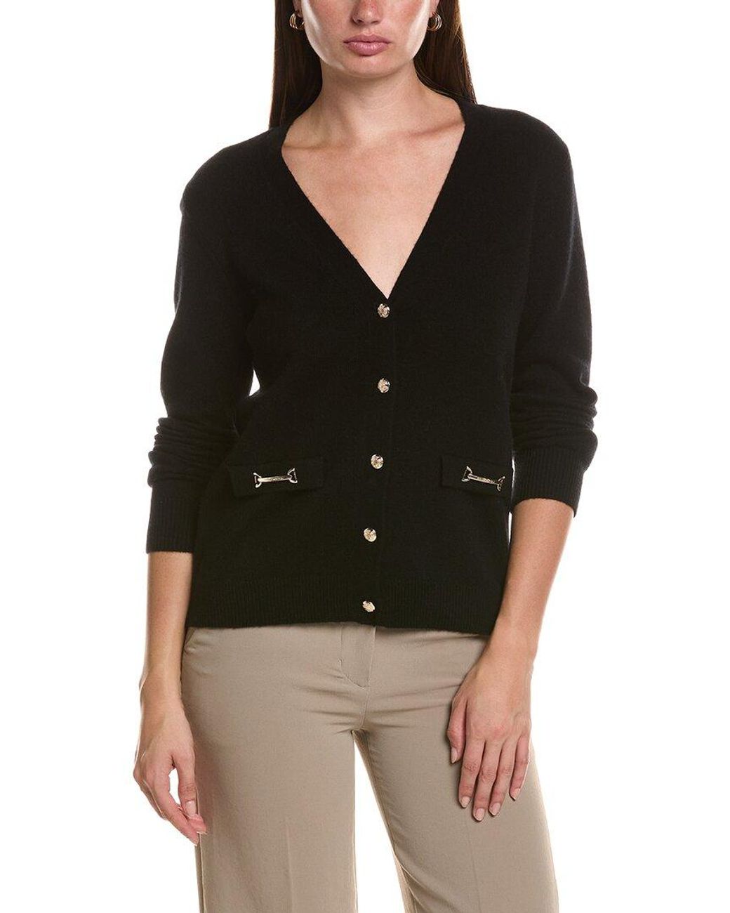Bruno Magli Black Wool & Cashmere-blend V-neck Cardigan