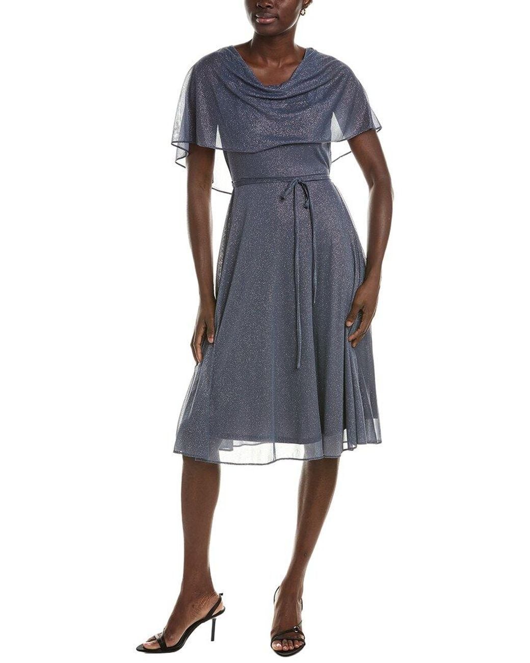 Maison Tara Blue Short Sleeve Midi Dress