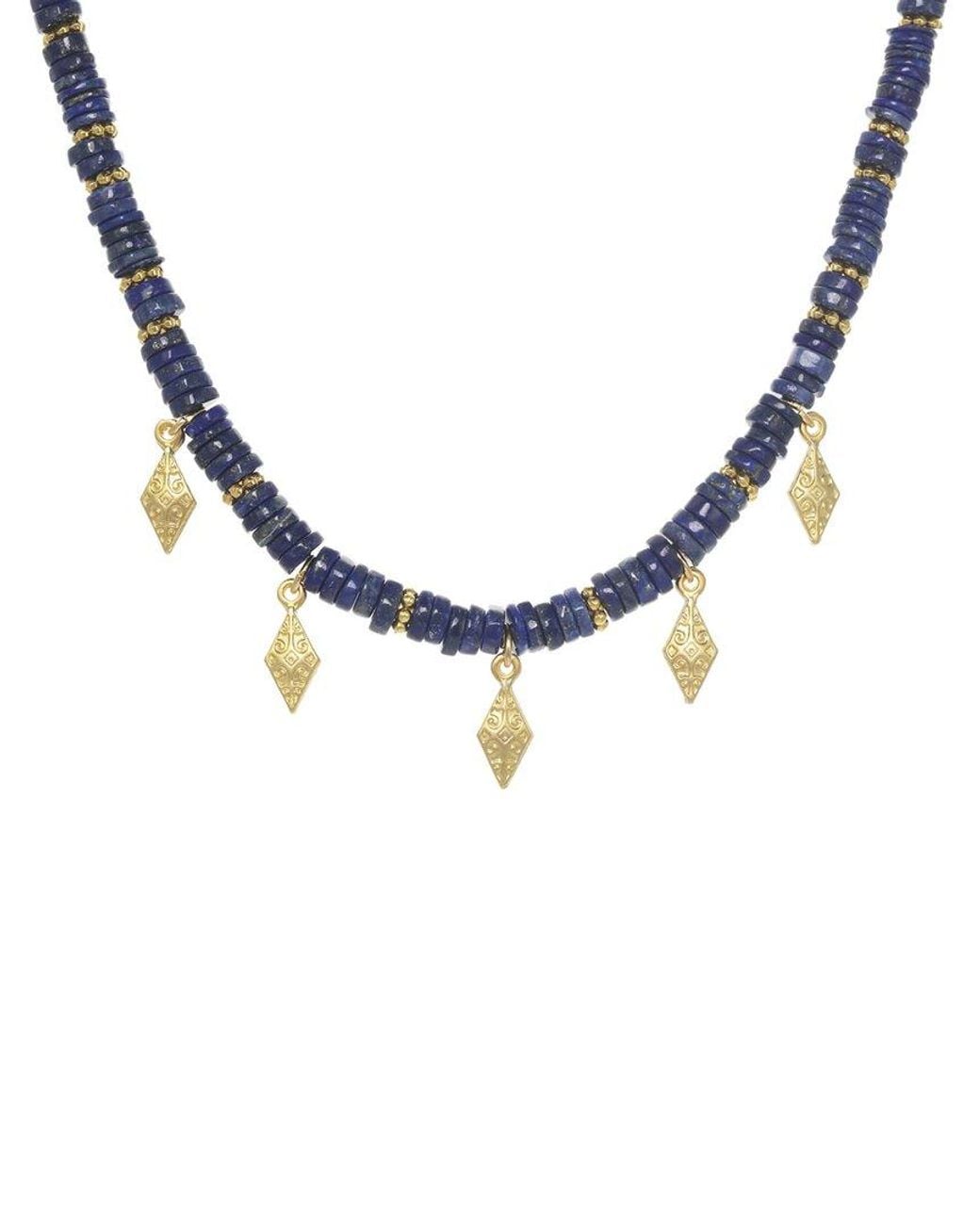 Rachel Reinhardt Jewelry Blue Layla Collection 24K Plated Lapis Filigree Drop Necklace