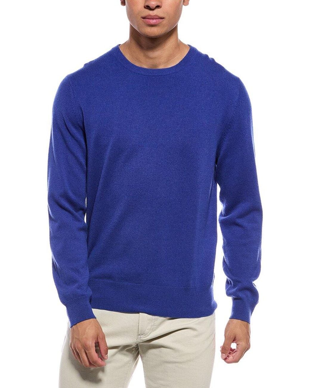 N.Peal Cashmere Blue Oxford 100% Cashmere Crewneck Sweater for men