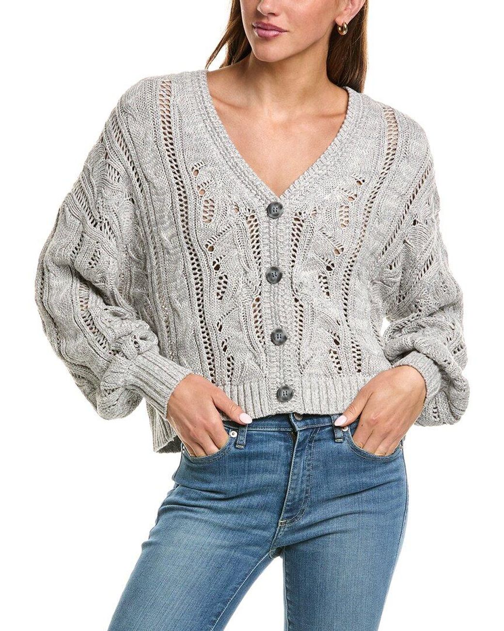 525 America Gray Pretty Cable Cardigan