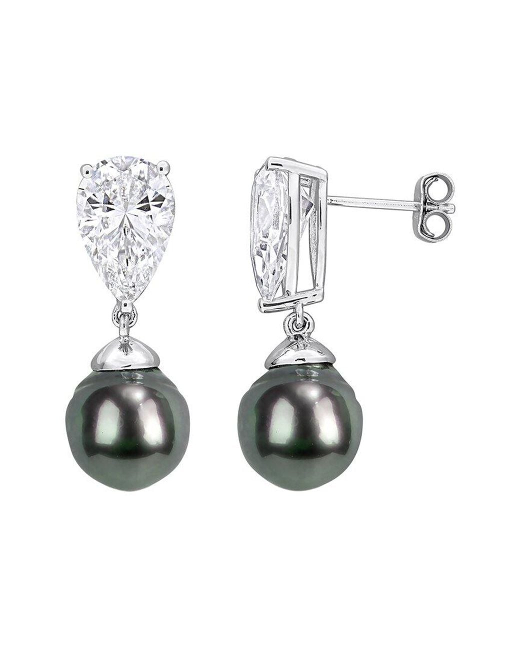 Rina Limor White 10.78 Ct. Tw. Created Sapphire & 10-10.5 Mm Pearl Drop Earrings