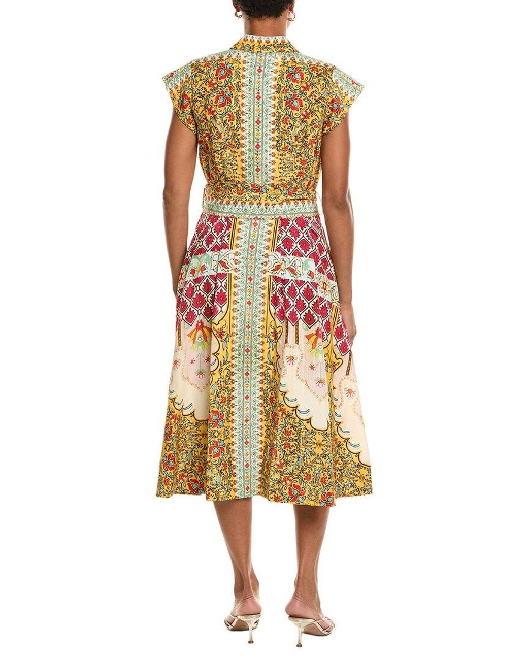 Tahari Brown The Fran Baroque Linen-Blend Print Dress