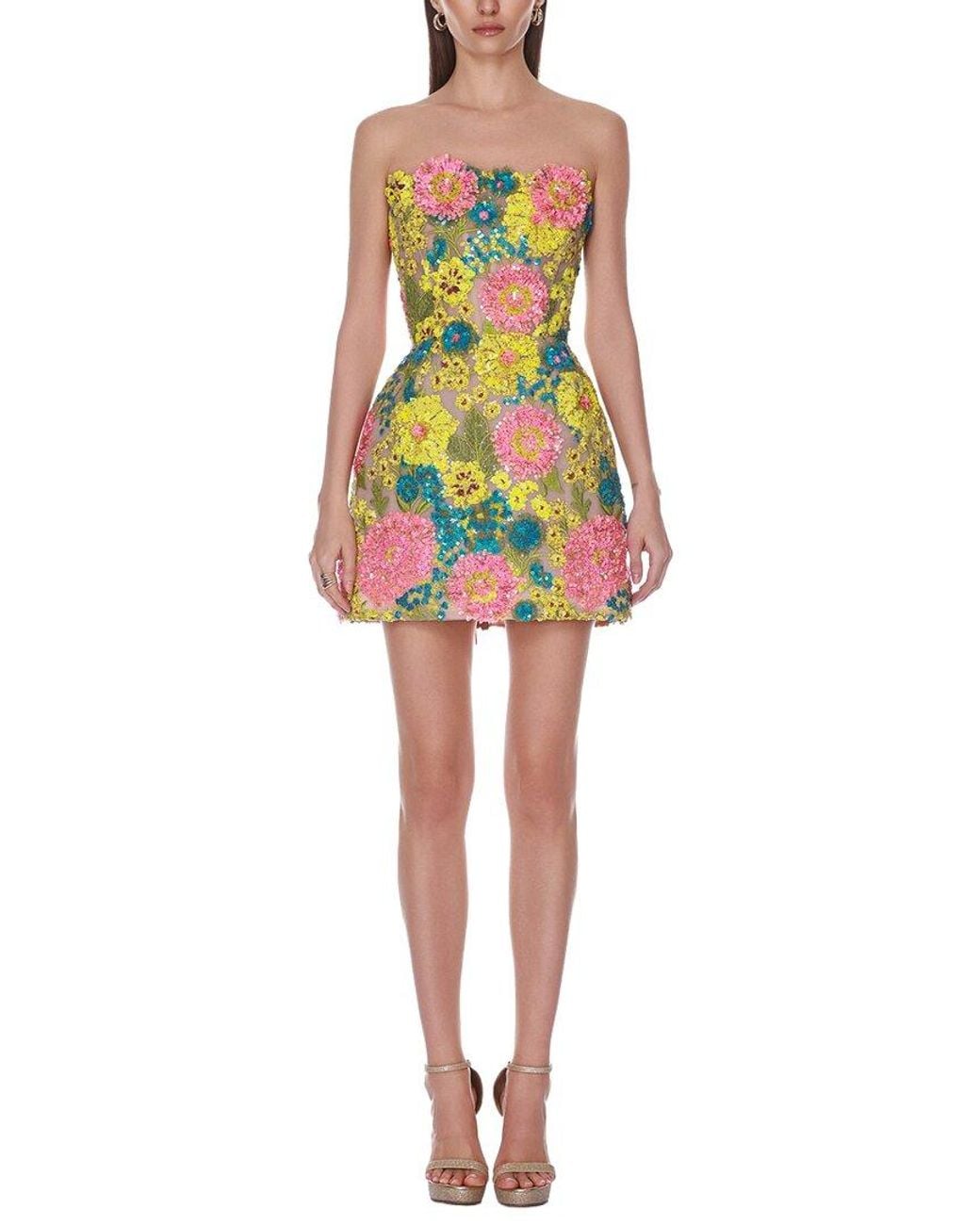 Bronx and Banco Yellow Soleil Sequin Maraya Strapless Mini Dress