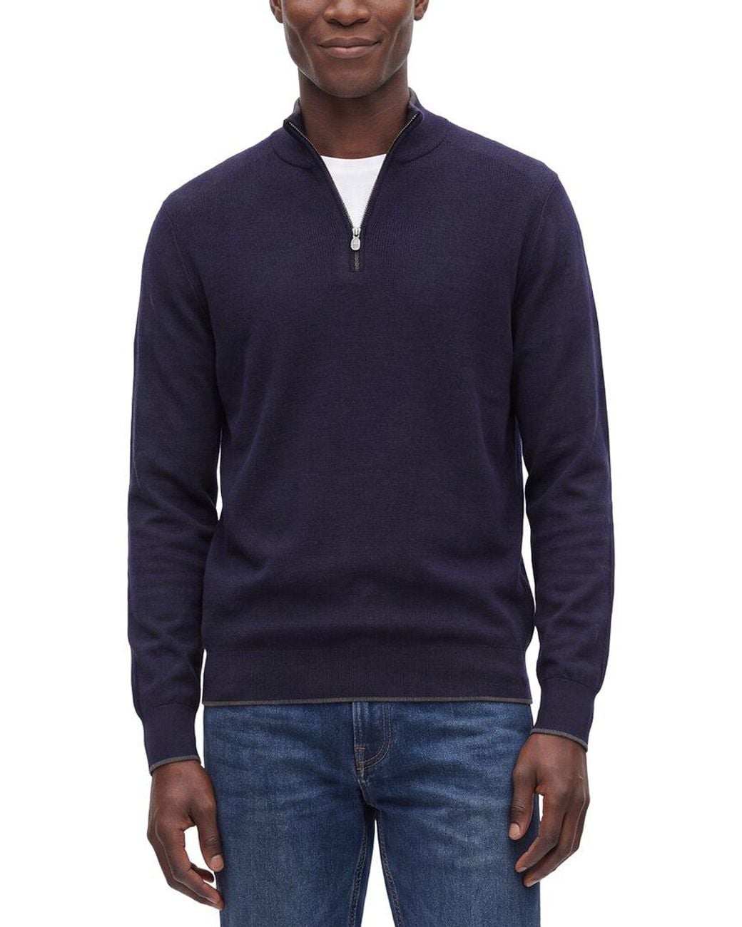Raffi Blue English Rib Wool-Blend 1/4-Zip Sweater for men