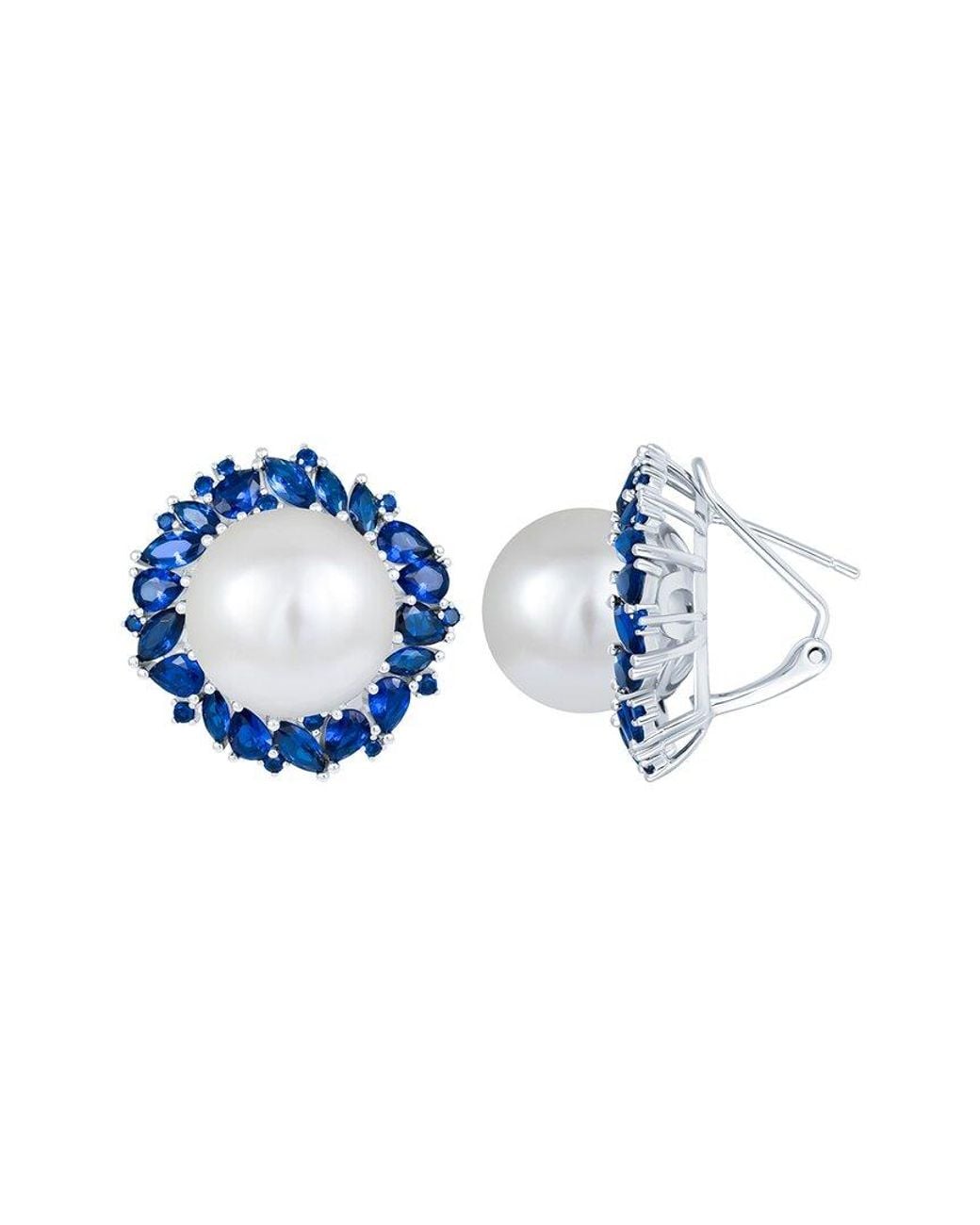 Splendid Blue 14Mm Pearl Cz Plated Earrings