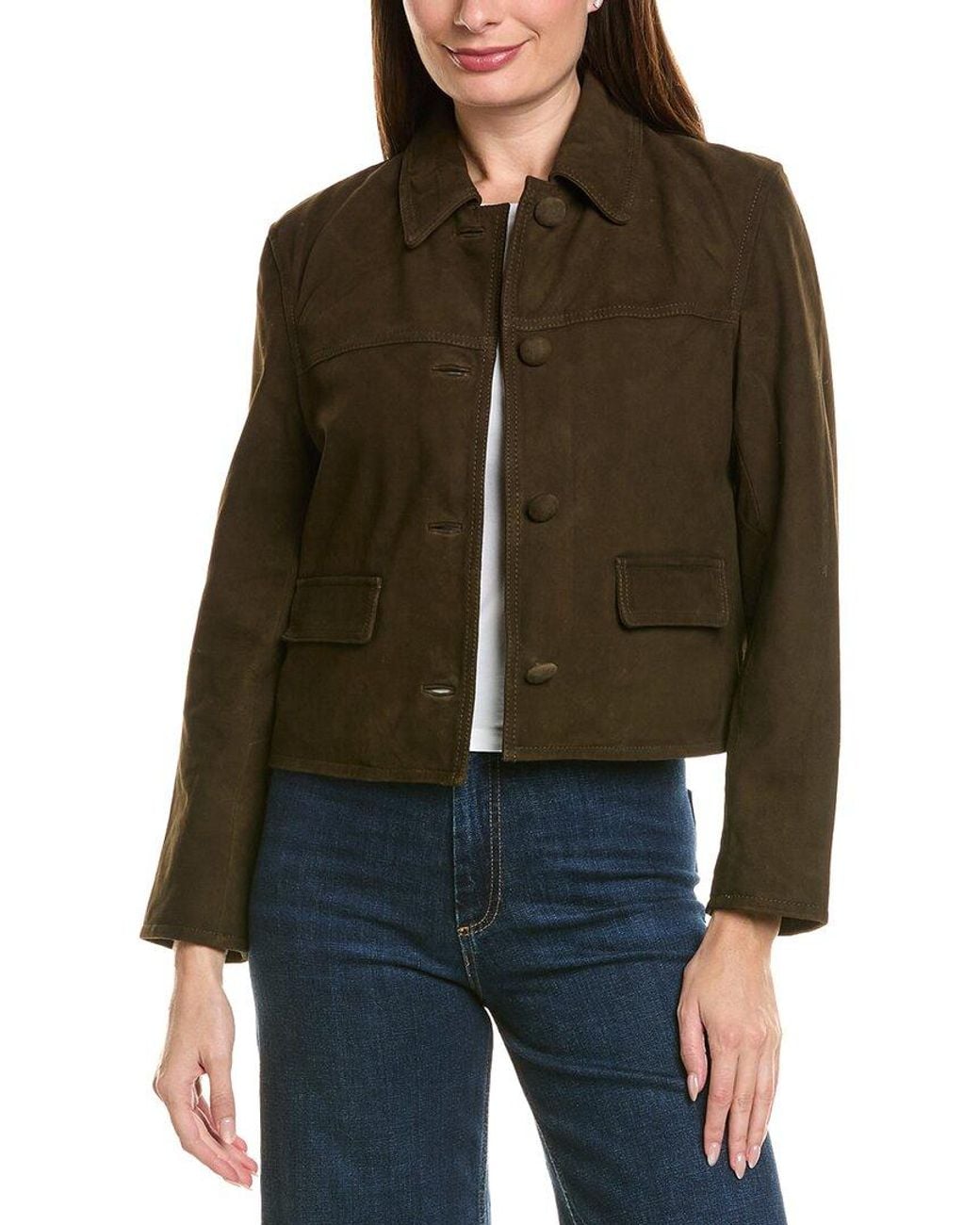 Neiman Marcus Brown Cropped Suede Jacket