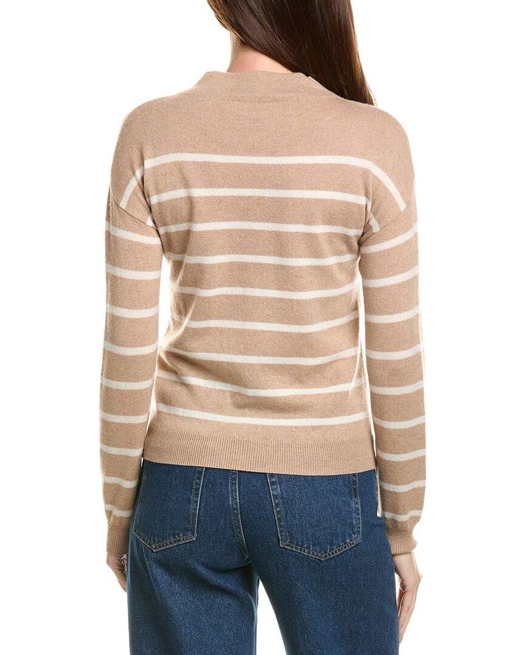 Bruno Magli Natural Jersey Striped Funnel Neck Wool & Cashmere-Blend Sweater