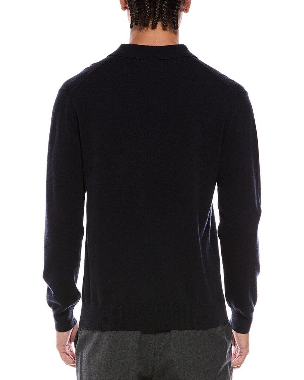 N.Peal Cashmere Black Greenwich 100% Cashmere Polo Sweater for men