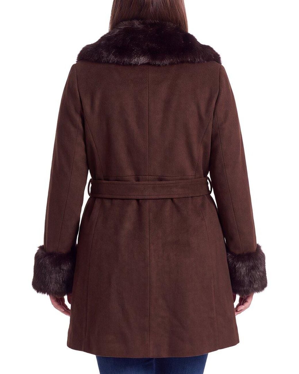 Via Spiga Brown Plus Belted Skirted Wool-Blend Coat