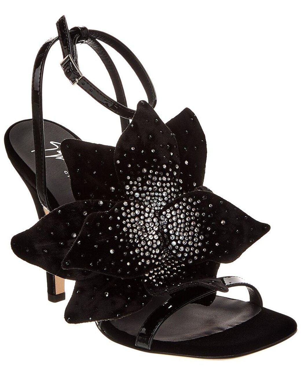 Giuseppe Zanotti Black Curvy 105 Velvet Sandal
