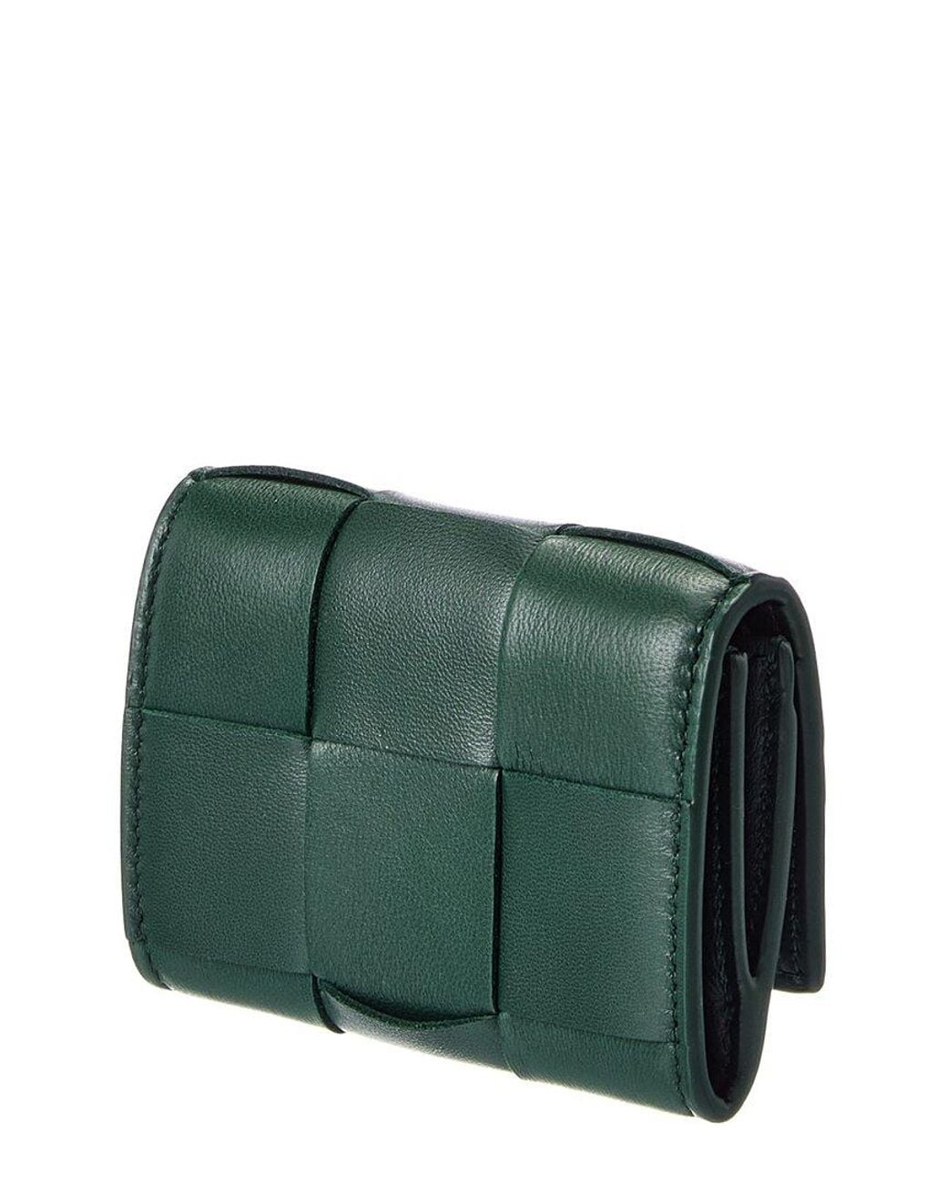 Bottega Veneta Green Envelope Small Intreccio Leather Card Case