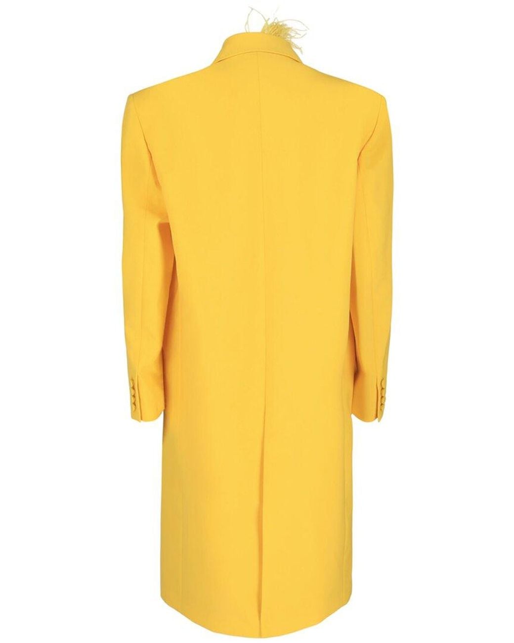 Valentino Yellow Double-Breasted Wool Coat With Feather Trim