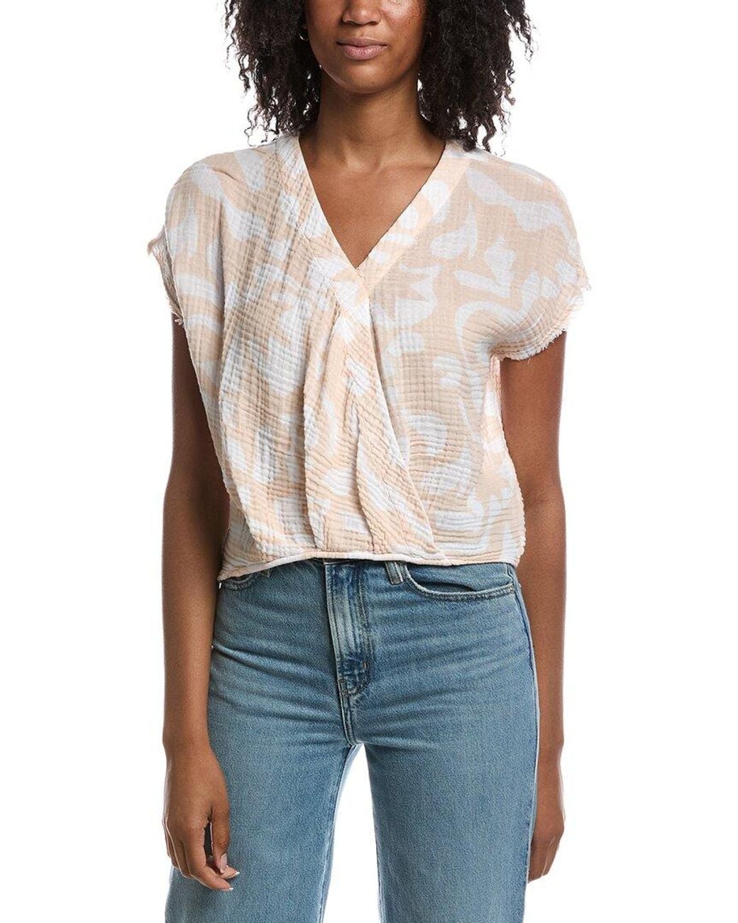 Michael Stars Blue Evie Printed Faux Wrap Top