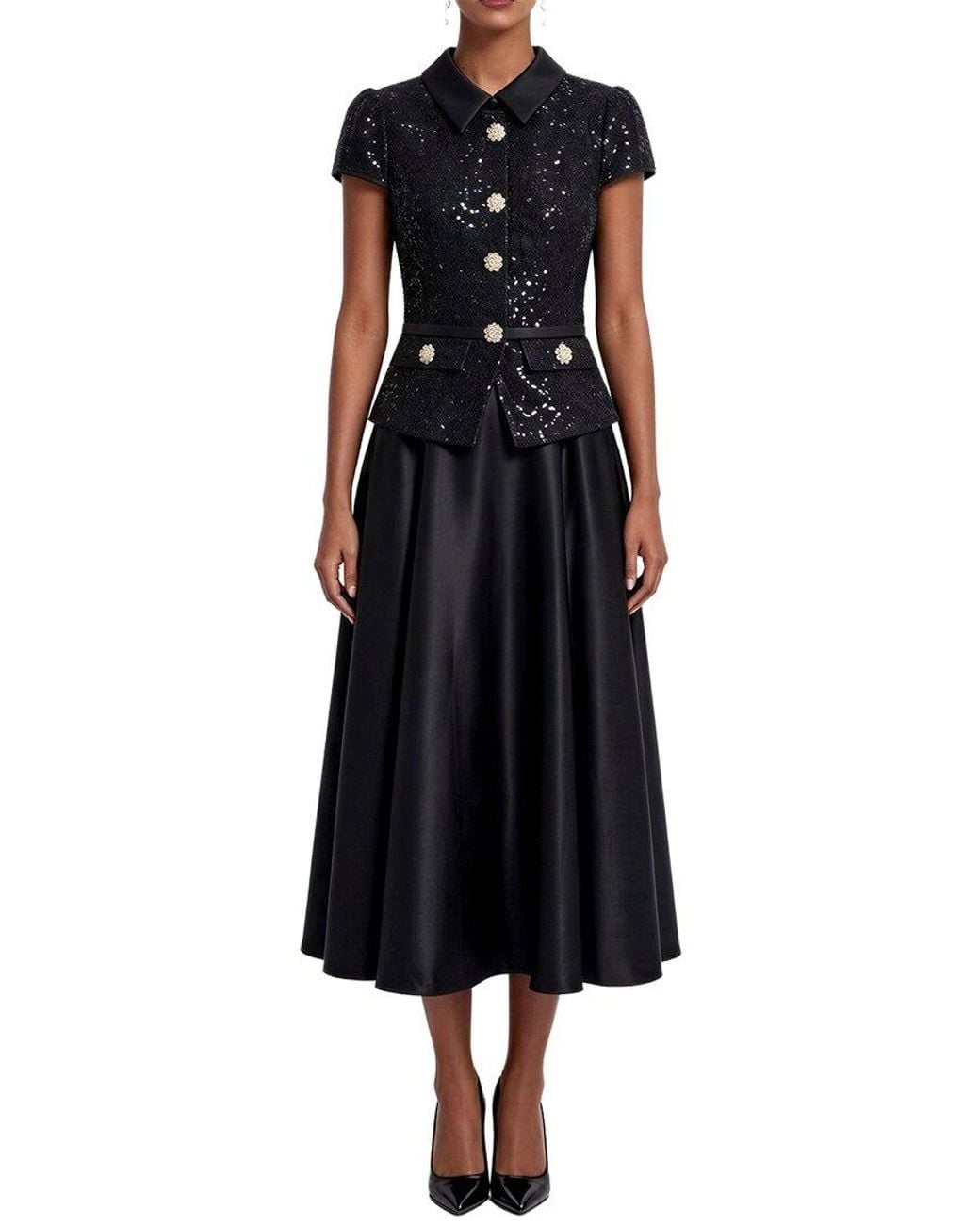 Linda Charm Black Midi Dress