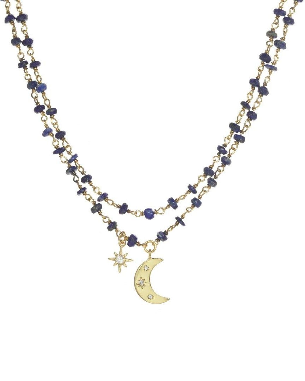 Rachel Reinhardt Jewelry Metallic Gold Over Silver Blue Lapis Cz Celestial Necklace