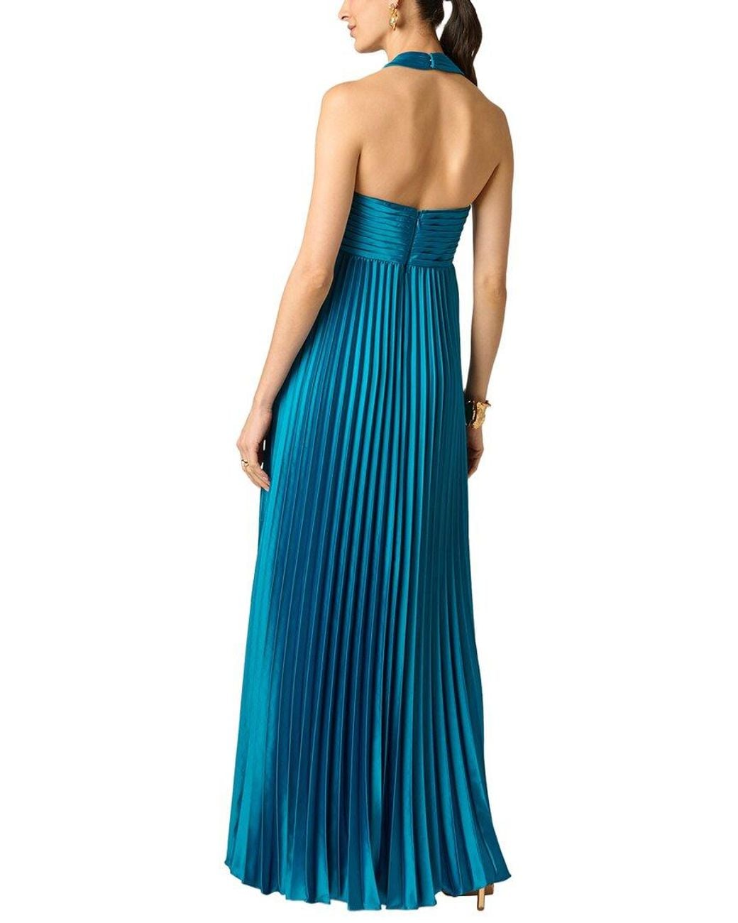 Aidan Mattox Blue Stretch Charmeuse Pleated Gown
