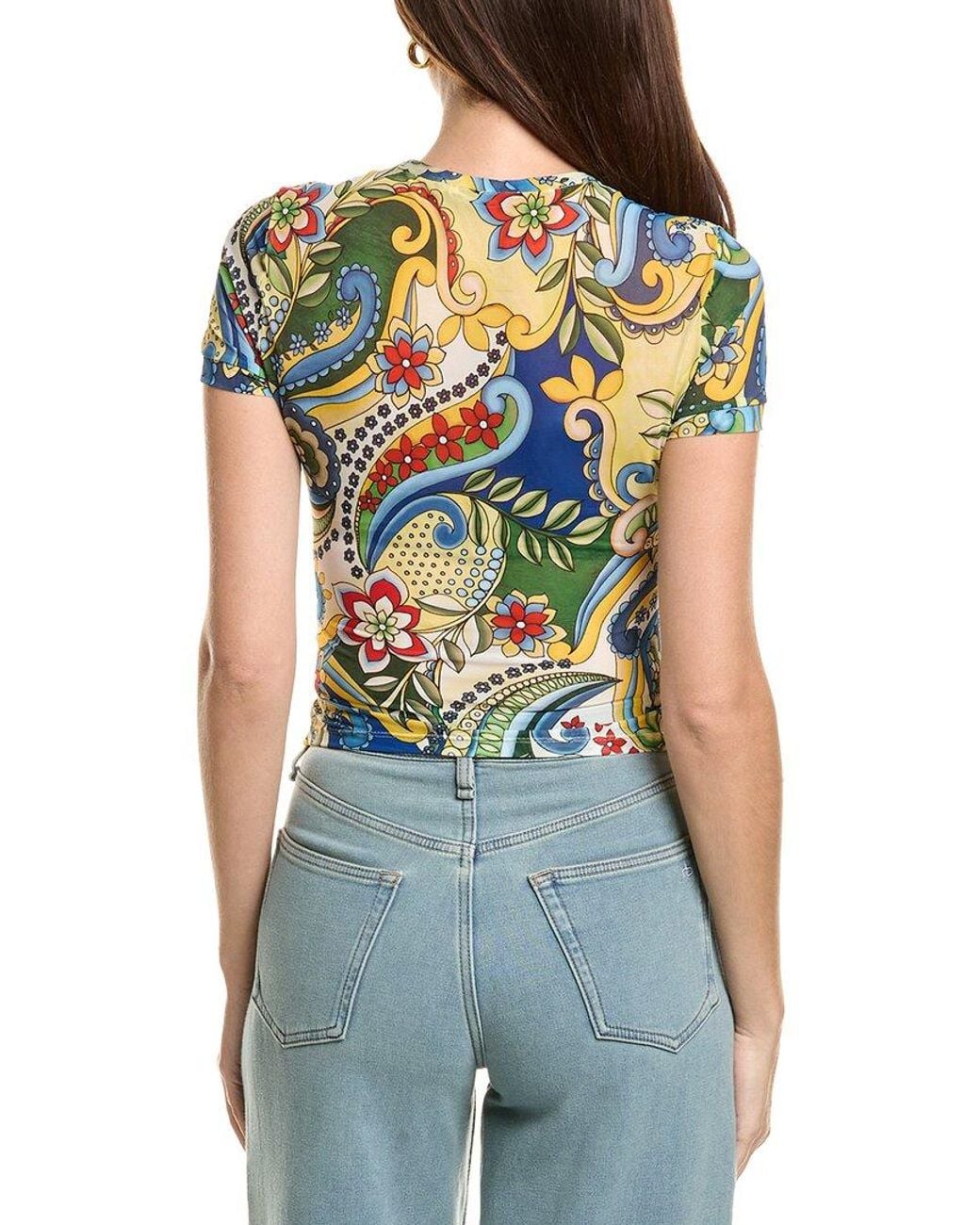 Alice + Olivia Blue Tess Crew Neck T-Shirt