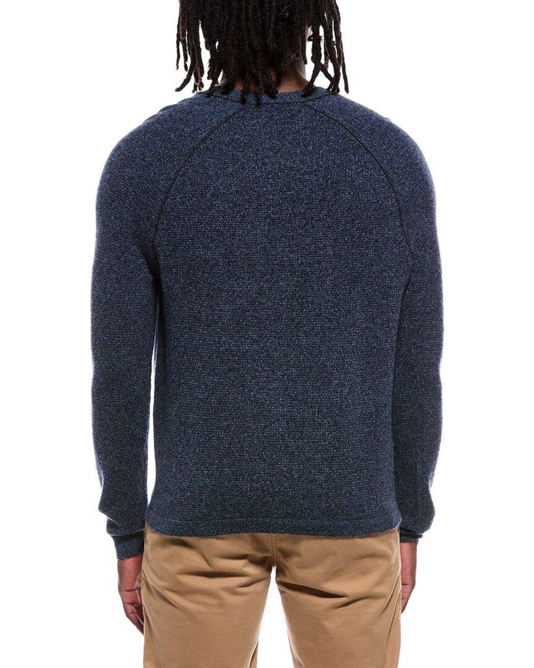 Autumn Cashmere Blue Thermal 100% Cashmere Crewneck Sweater for men