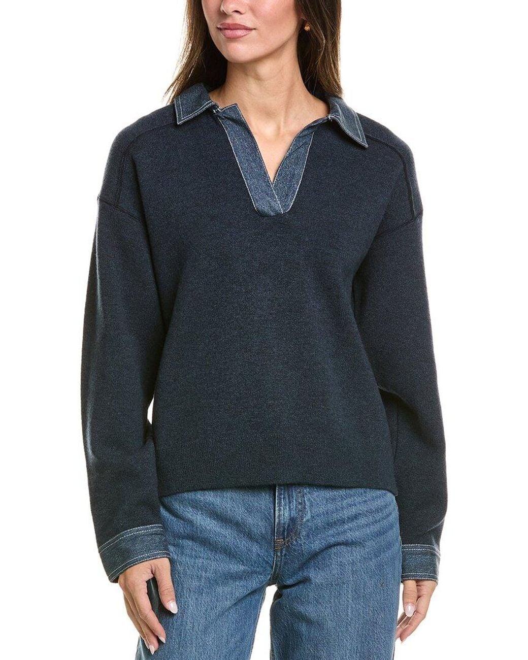 Rag & Bone Blue Marie Denim Wool-Blend Polo Shirt