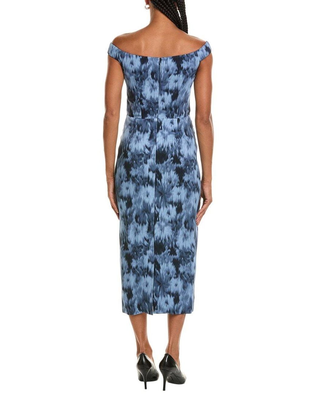 Michael Kors Blue Floral Chiné Stretch Cady Sheath Dress