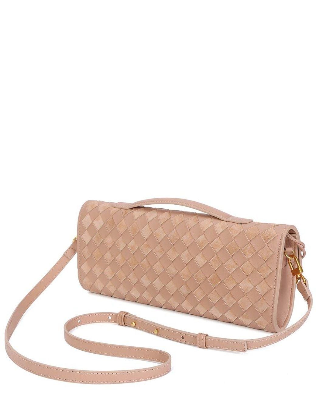 Tiffany & Fred Paris Pink Hand-Woven Leather Top-Handle Clutch