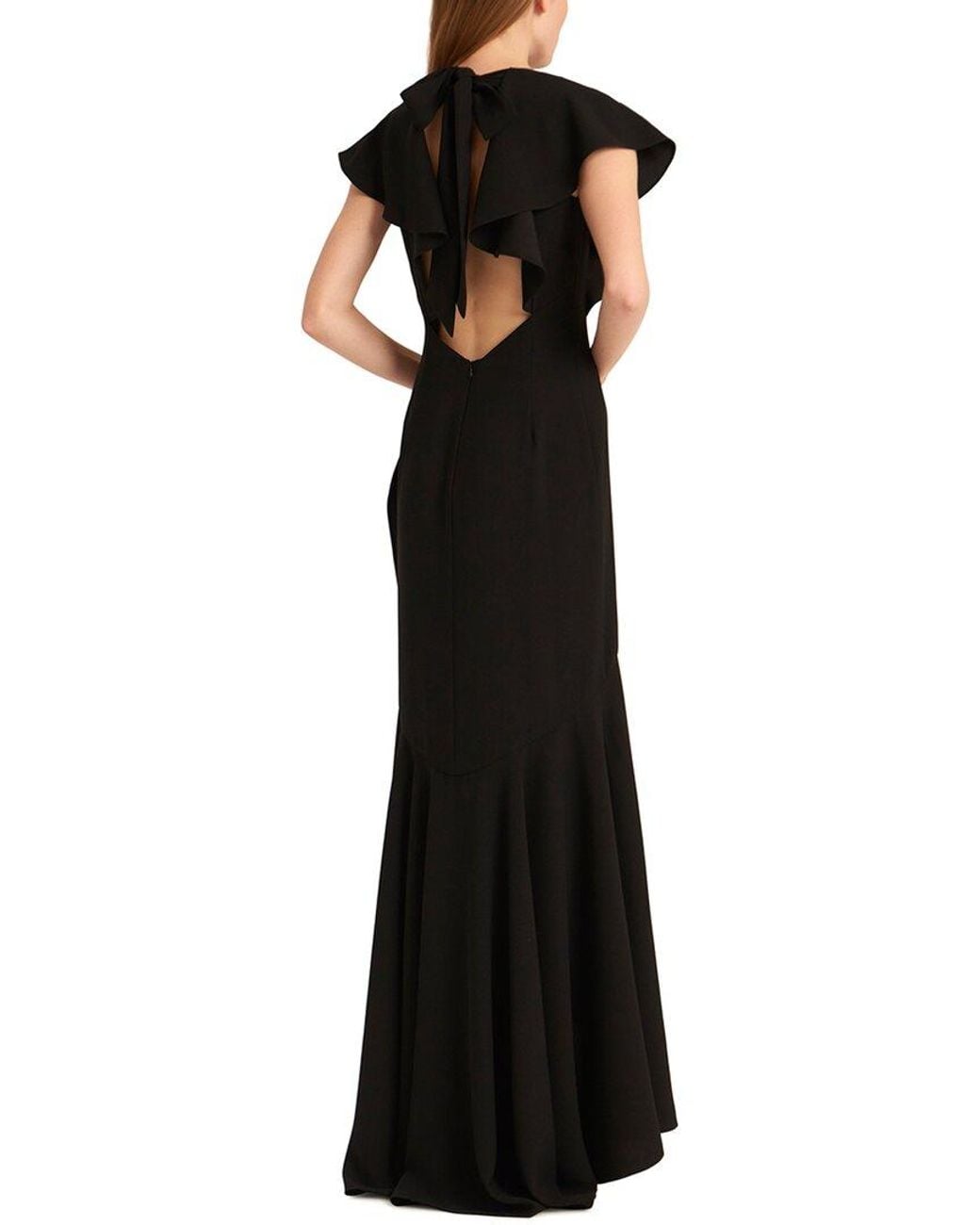 ML Monique Lhuillier Black Satin Ruffle Crepe Dress