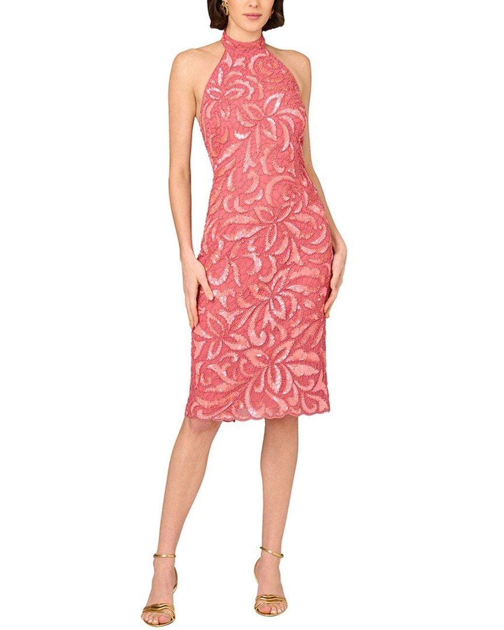 Aidan Mattox Red Embellished Midi Dress