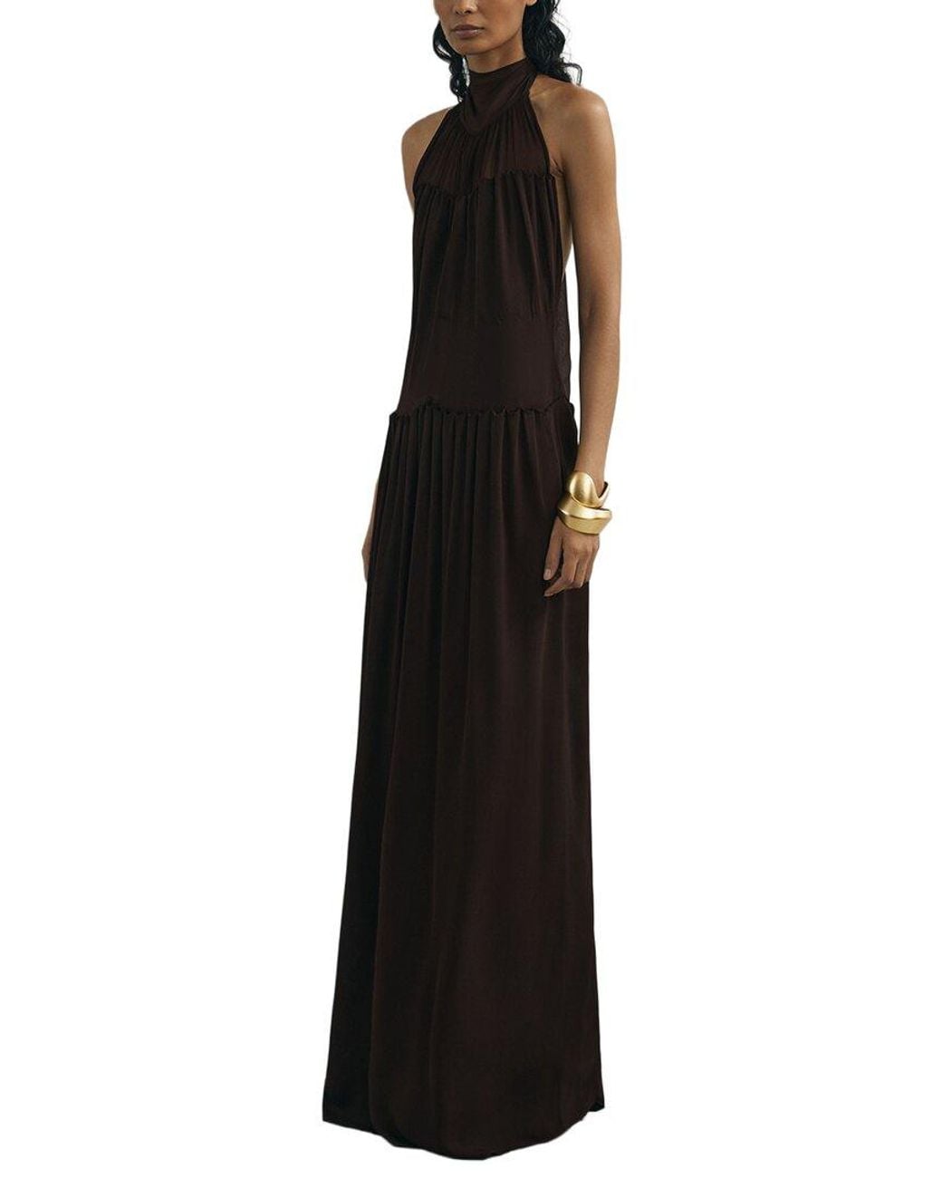 Reiss Black Luna Atelier Chiffon Draped Halter Neck Maxi Dress