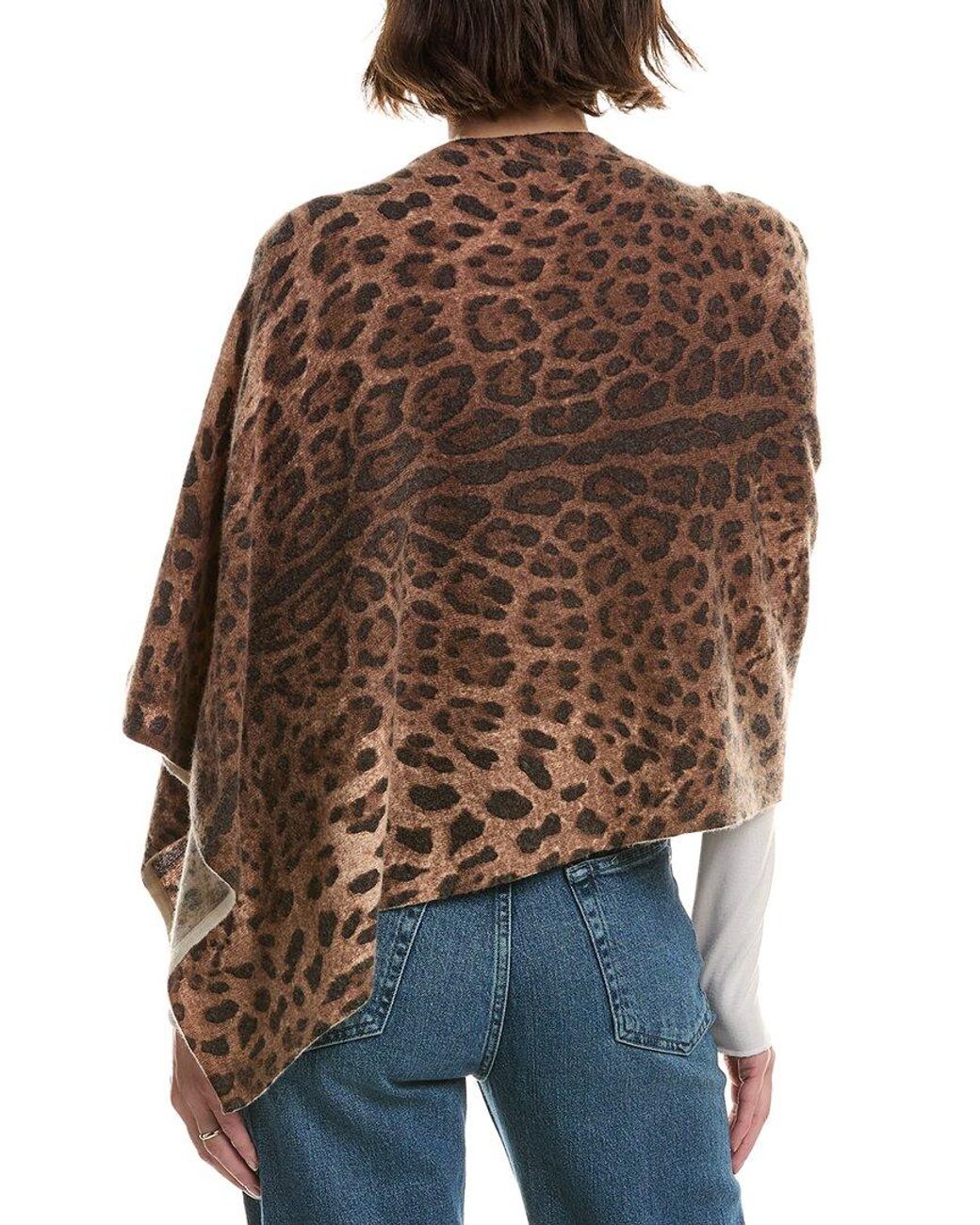 Sofiacashmere Brown Sofiacashmere Leopard Print Wool & Cashmere-Blend Poncho