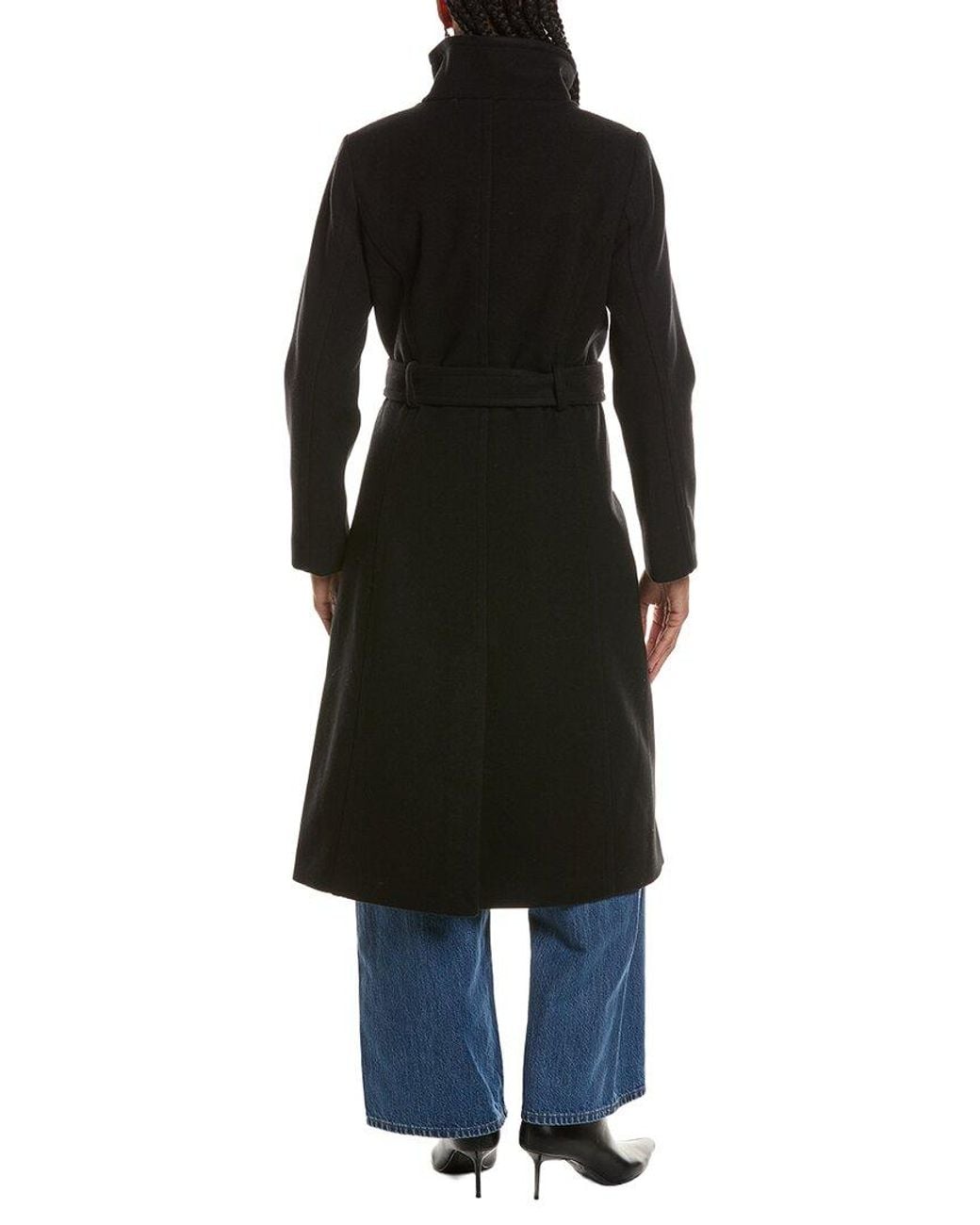 Ellen Tracy Black Stand Up Collar Longline Jacket
