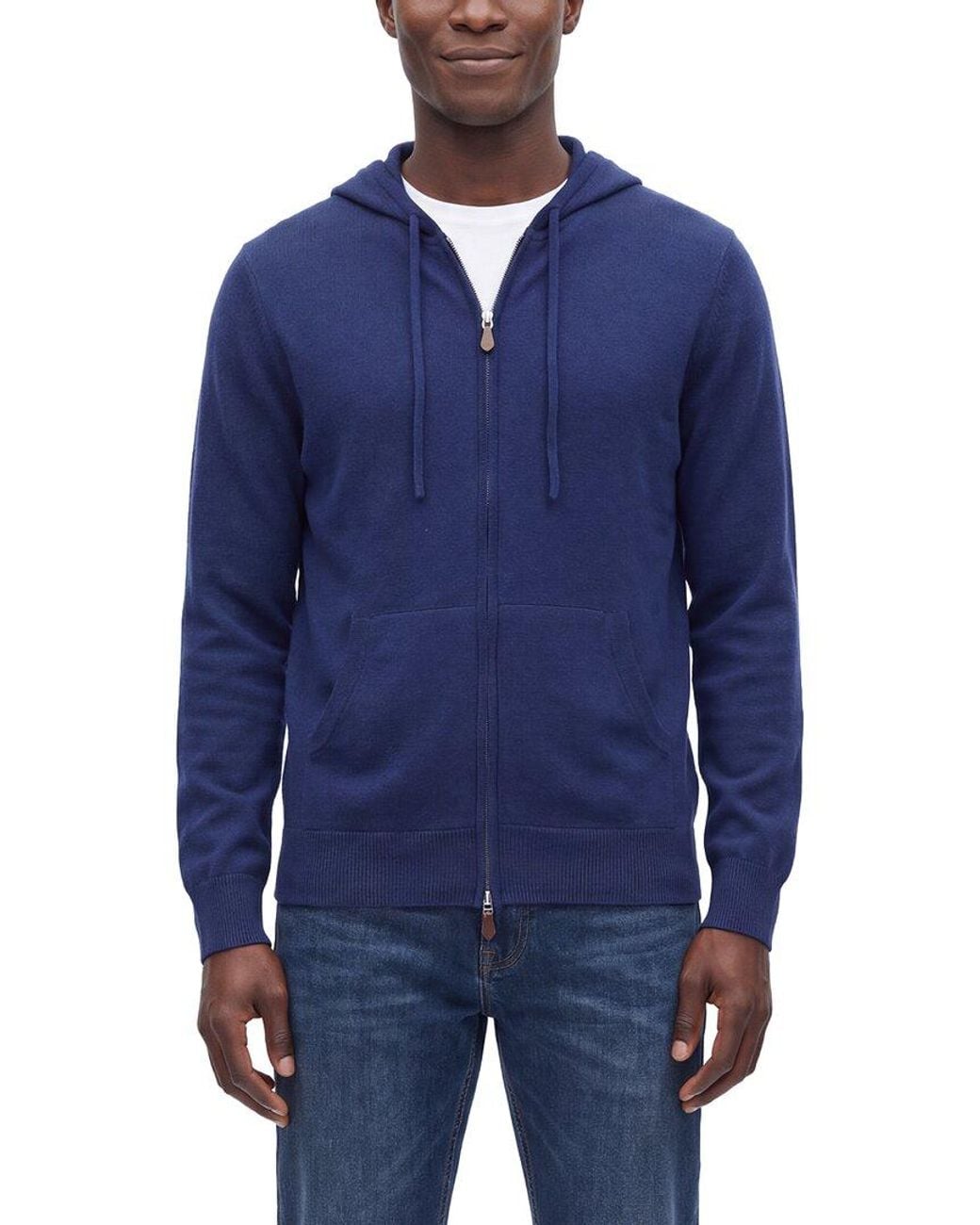N.Peal Cashmere Blue 100% Cashmere Zip Hoodie for men