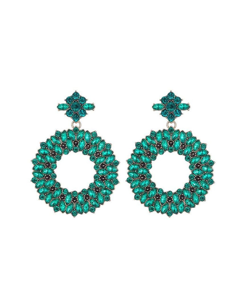 Eye Candy LA Green Crystal Loop Drop Earrings