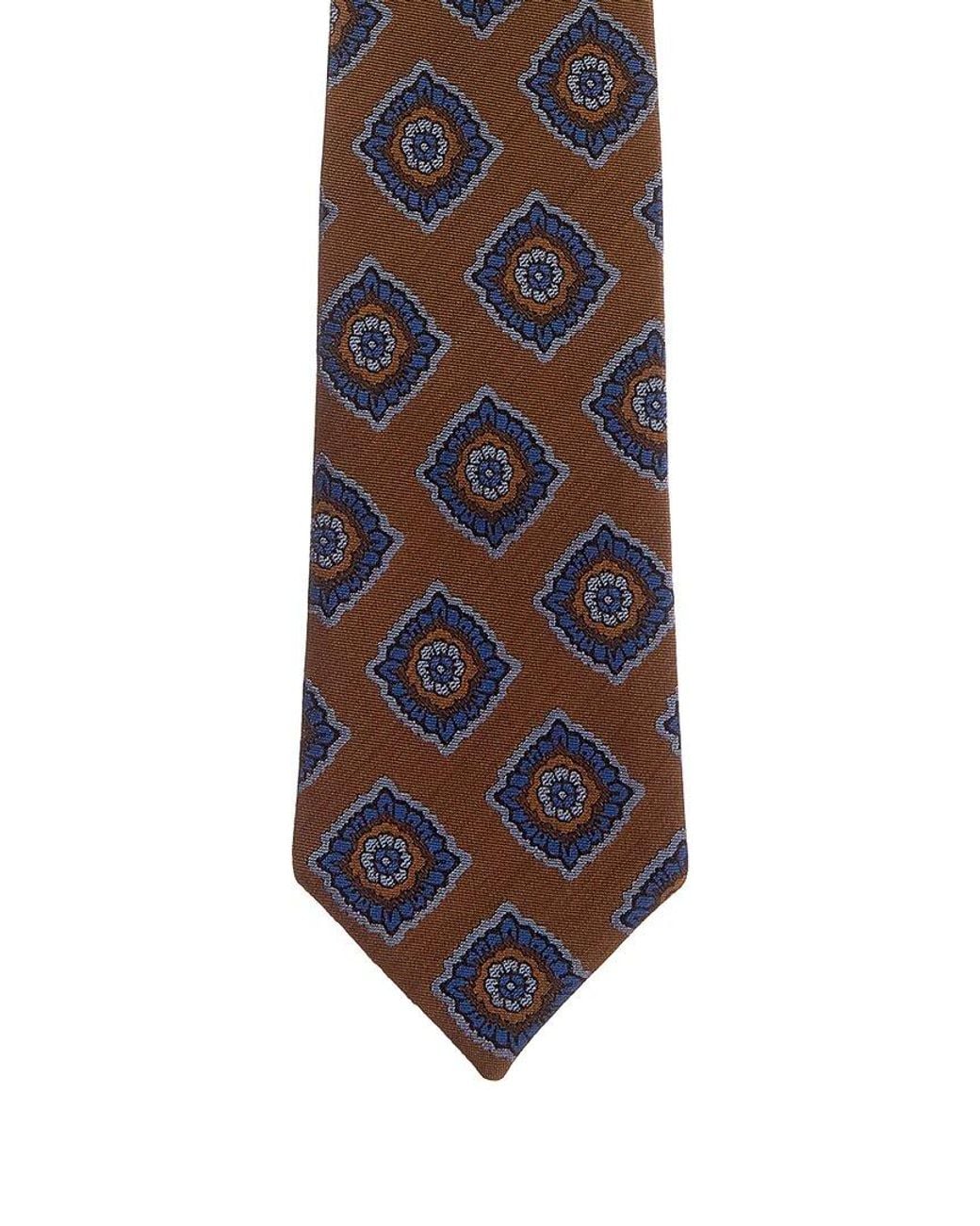Canali Orange Check/Medallion Reversible Silk Tie for men