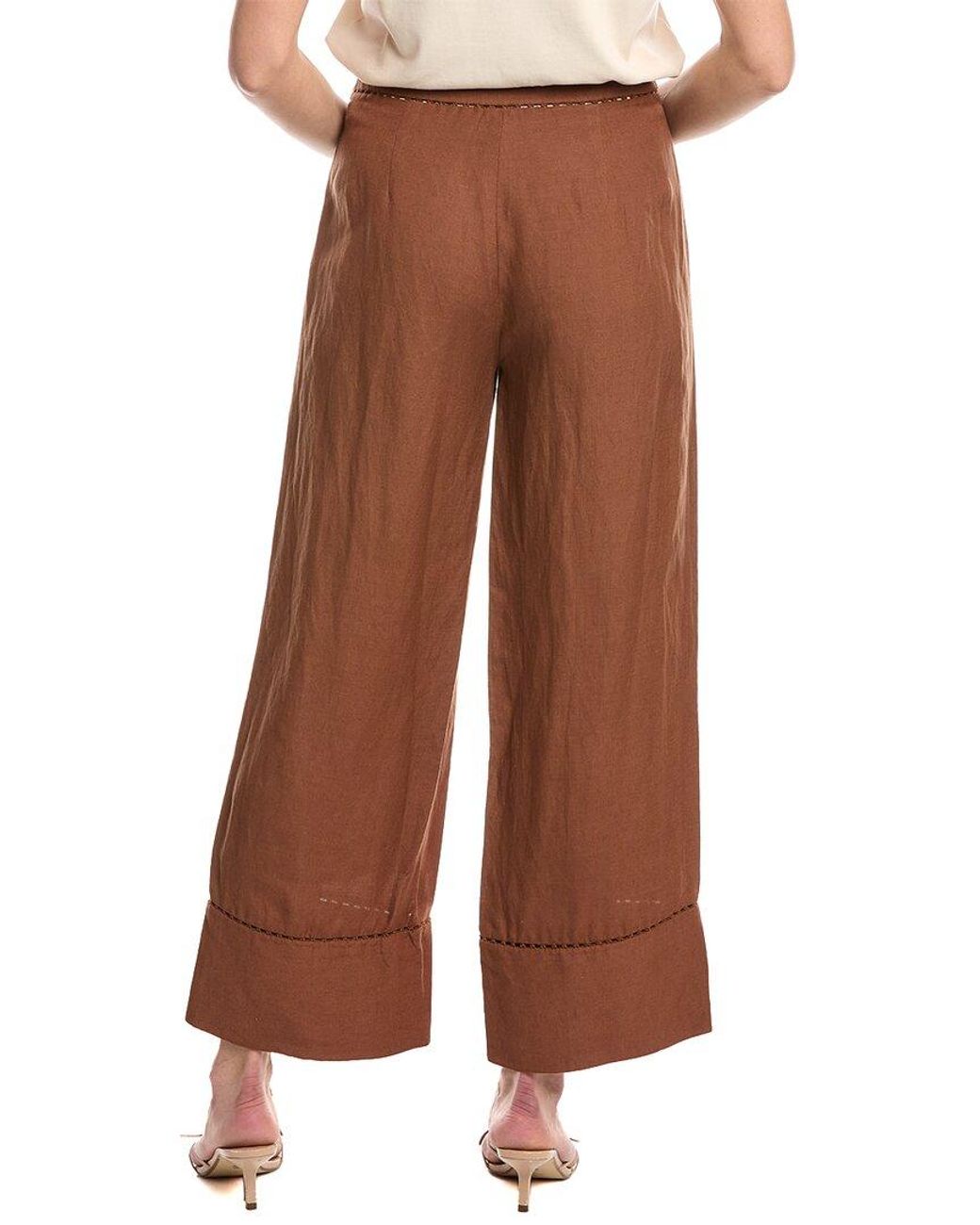 Jonathan Simkhai Brown Colley Cropped Straight Leg Linen-Blend Pant